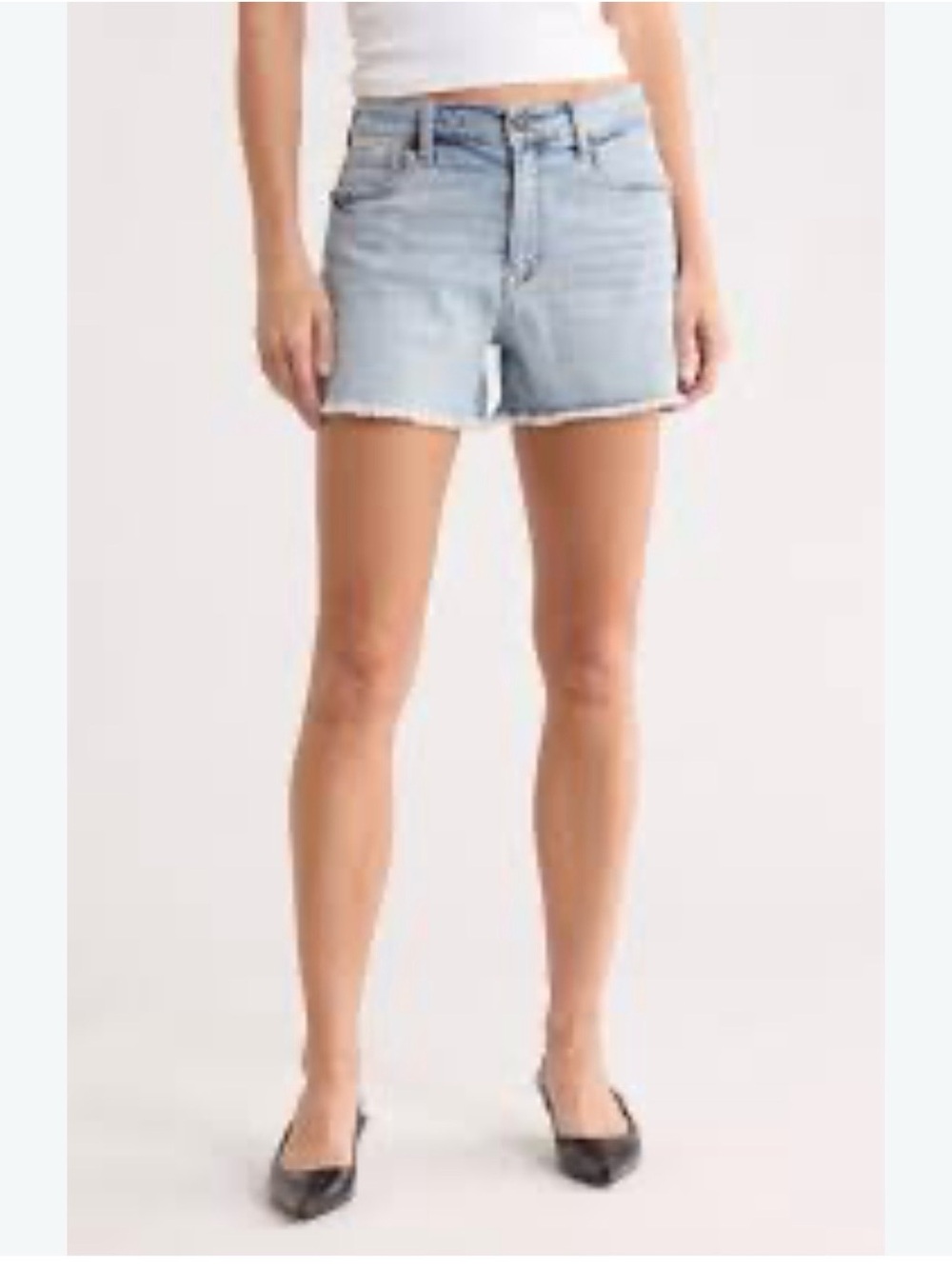 Kut from the Kloth Light Blue Denim High-Rise Frayed Hem Shorts